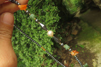 Polished Hematite, Carnelian, Aventurine and Freshwater Pearl Beaded Necklace - Sold Per Item - From Southern Africa