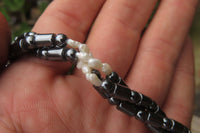 Polished Hematite and Freshwater Pearl Triple Twisted Beaded Necklace - Sold Per Item - From Southern Africa