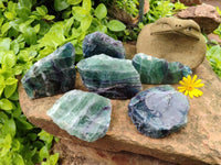 Polished on One Side Watermelon Fluorite Pieces x 6 From Namibia