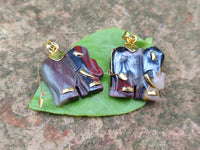 Polished Banded Tiger Iron Jasper Elephant Pendant with 9ct Gold Bail and Trim - Sold Per Item - From Australia