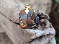 Polished Banded Tiger Iron Jasper Elephant Pendant with 9ct Gold Bail and Trim - Sold Per Item - From Australia