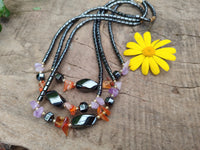 Polished Hematite, Carnelian, Amethyst Beaded Necklace x 3 From Southern Africa