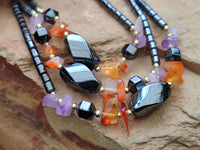 Polished Hematite, Carnelian, Amethyst Beaded Necklace x 3 From Southern Africa