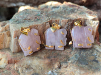 Polished Rose Quartz Elephant Pendant with 9ct Gold Bail and Trim - Sold Per Item - From South Africa