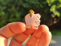 Polished Rose Quartz Elephant Pendant with 9ct Gold Bail and Trim - Sold Per Item - From South Africa