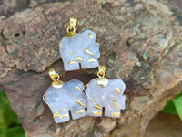 Polished Rose Quartz Elephant Pendant with 9ct Gold Bail and Trim - Sold Per Item - From South Africa