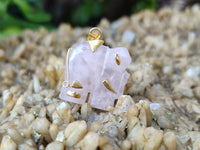 Polished Rose Quartz Elephant Pendant with 9ct Gold Bail and Trim - Sold Per Item - From South Africa