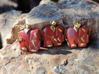 Polished Red Jasper Elephant Pendant with 9ct Gold Bail and Trim - Sold Per Item - From South Africa