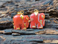 Polished Red Jasper Elephant Pendant with 9ct Gold Bail and Trim - Sold Per Item - From South Africa