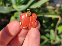 Polished Red Jasper Elephant Pendant with 9ct Gold Bail and Trim - Sold Per Item - From South Africa