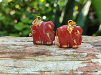 Polished Red Jasper Elephant Pendant with 9ct Gold Bail and Trim - Sold Per Item - From South Africa