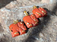 Polished Red Jasper Elephant Pendant with 9ct Gold Bail and Trim - Sold Per Item - From South Africa