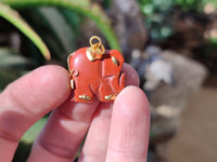 Polished Red Jasper Elephant Pendant with 9ct Gold Bail and Trim - Sold Per Item - From South Africa