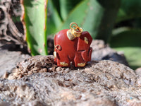 Polished Red Jasper Elephant Pendant with 9ct Gold Bail and Trim - Sold Per Item - From South Africa