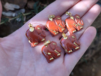 Polished Red Jasper Elephant Pendant with 9ct Gold Bail and Trim - Sold Per Item - From South Africa