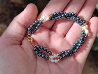 Polished Hematite and Freshwater Pearl Beaded Bracelet - Sold Per Item - From Southern Africa