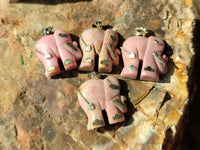 Polished Rhodonite Pink Elephant Pendant with Silver Bail and Trim - Sold Per Item - From Madagascar