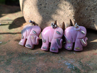 Polished Rhodonite Pink Elephant Pendant with Silver Bail and Trim - Sold Per Item - From Madagascar