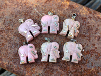 Polished Rhodonite Pink Elephant Pendant with Silver Bail and Trim - Sold Per Item - From Madagascar