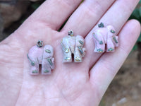 Polished Rhodonite Pink Elephant Pendant with Silver Bail and Trim - Sold Per Item - From Madagascar