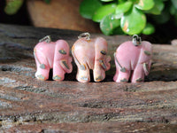 Polished Rhodonite Pink Elephant Pendant with Silver Bail and Trim - Sold Per Item - From Madagascar