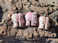 Polished Rhodonite Pink Elephant Pendant with Silver Bail and Trim - Sold Per Item - From Madagascar