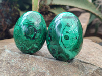 Polished Flower Banded Malachite Eggs x 4 From Congo