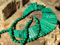 Polished Flower Banded Malachite Egyptian Choker Necklace - Sold Per Item - From Congo