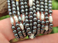 Polished Hematite and Freshwater Pearl Beaded Bracelet - Sold Per Item - From Southern Africa