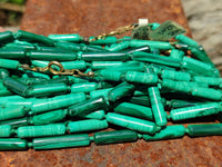 Polished Malachite Barrel Shaped Beaded Necklace - Sold Per Item- From Congo