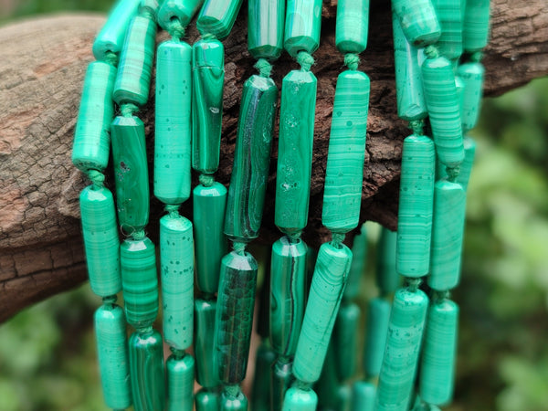 Polished Malachite Barrel Shaped Beaded Necklace - Sold Per Item- From Congo