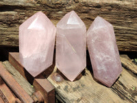 Polished Double Terminated Rose Quartz Points x 6 From Ambatondrazaka, Madagascar