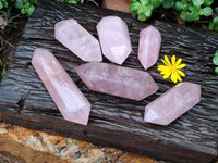 Polished Double Terminated Rose Quartz Points x 6 From Ambatondrazaka, Madagascar