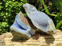 Natural Blue Lace Agate Geode Specimens x 3 From Malawi