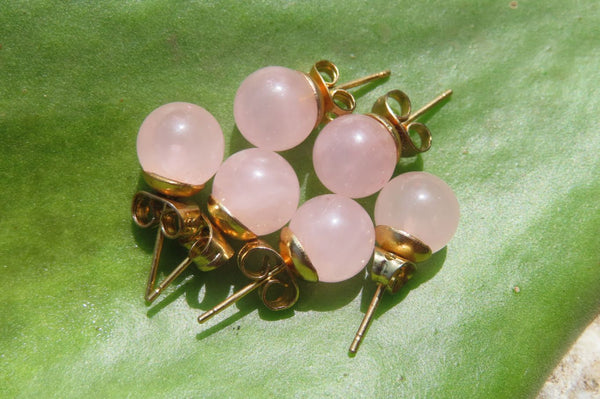 Polished Pair of Rose Quartz Stud Earrings - sold per Pair - From South Africa