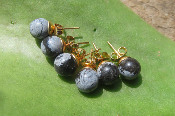 Polished Pair of Snowflake Obsidian Stud Earrings - sold per Pair - From Mexico