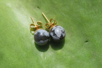 Polished Pair of Snowflake Obsidian Stud Earrings - sold per Pair - From Mexico