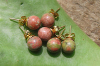 Polished Pair of Unakite Stud Earrings - Sold per Pair - From South Africa