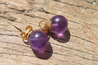 Polished Pair of Gemmy Amethyst Stud Earrings - sold per Pair - From Zambia