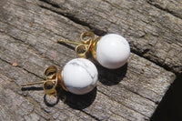 Polished Pair of Lightning Strike Magnesite - Howlite Stud Earrings - Sold per Pair - From Zimbabwe