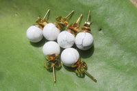 Polished Pair of Lightning Strike Magnesite - Howlite Stud Earrings - Sold per Pair - From Zimbabwe