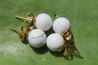 Polished Pair of Lightning Strike Magnesite - Howlite Stud Earrings - Sold per Pair - From Zimbabwe