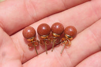 Polished Pair of Copper Sunstone Stud Earrings - sold per Pair - From India