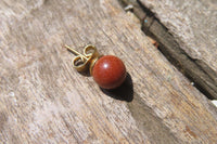 Polished Pair of Copper Sunstone Stud Earrings - sold per Pair - From India