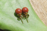 Polished Pair of Copper Sunstone Stud Earrings - sold per Pair - From India