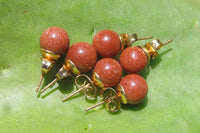 Polished Pair of Copper Sunstone Stud Earrings - sold per Pair - From India