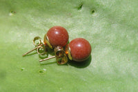 Polished Pair of Copper Sunstone Stud Earrings - sold per Pair - From India