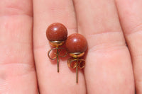 Polished Pair of Copper Sunstone Stud Earrings - sold per Pair - From India