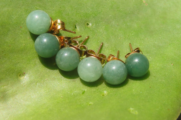 Polished Pair of Aventurine Stud Earrings - Sold per Pair - From Zimbabwe