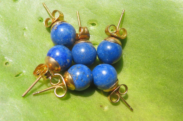 Polished Pair of Lapis Lazuli Stud Earrings - Sold Per Pair - From Afghanistan